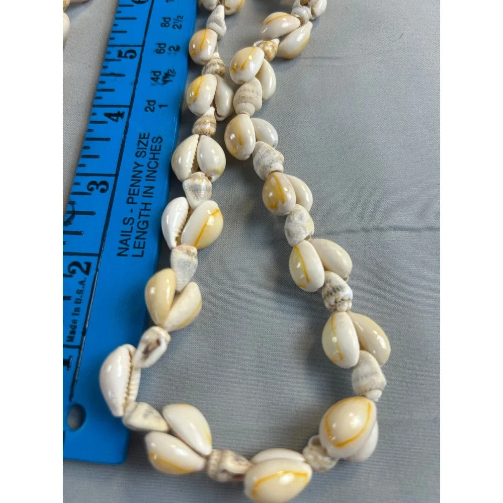 Vintage Cowrie Shell Necklace Set 2pc Natural Sea‎ Shell Boho Beach Lei Cream